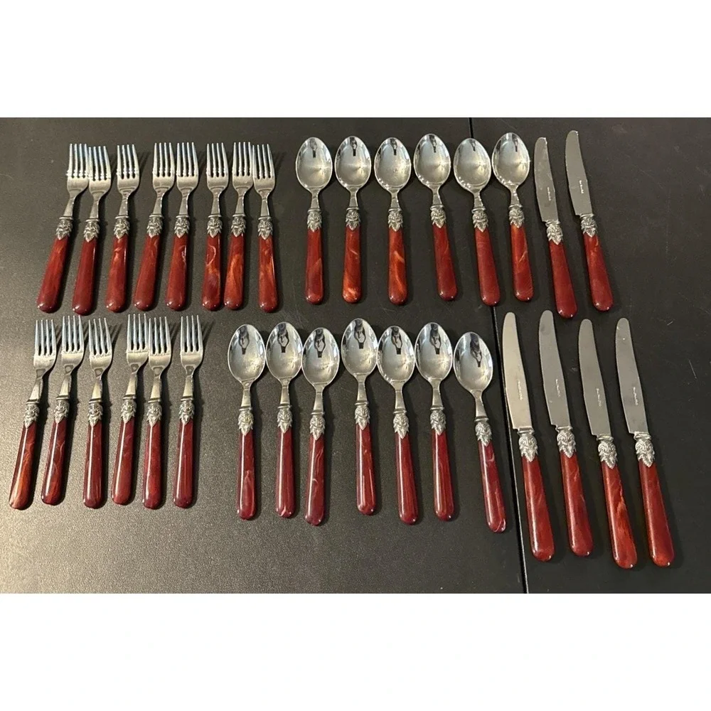 EME Napoleon Pearl Red Stainless Steel 33 Pieces Italy Flatware